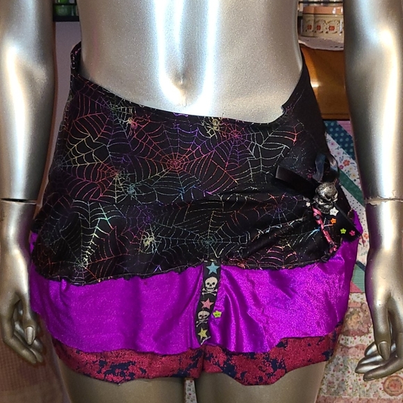 Cyber goth punk rave spider mini ruffle skirt neon skull handmade layered xs - Picture 1 of 10